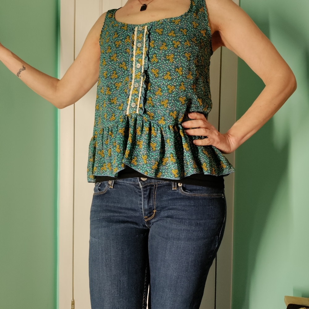 Floral Ruffled Cottage Core Blouse